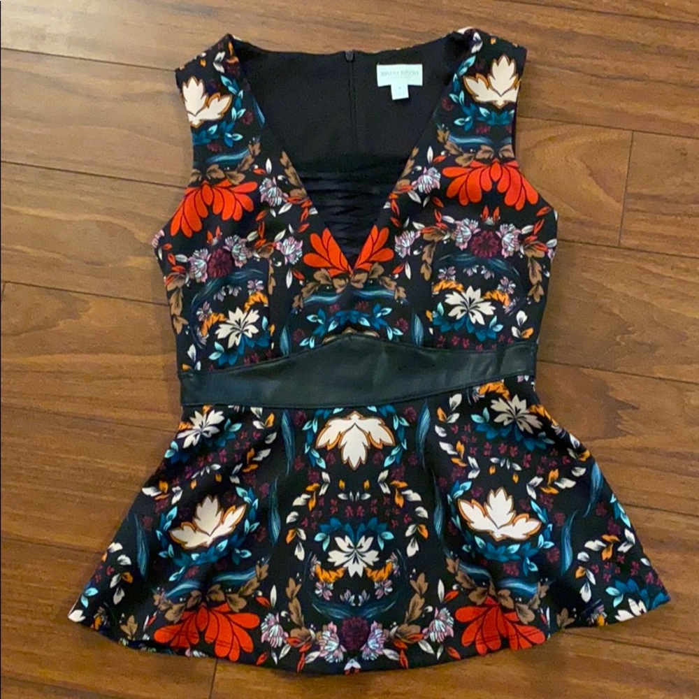 Black floral corset waisted tank top NWOT